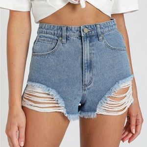 abrand jeans high waisted distressed denim shorts size 25 small medium wash